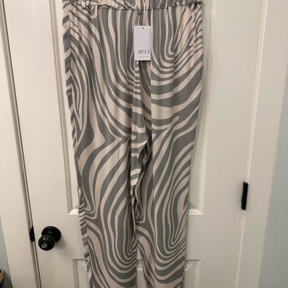 NWT Misa Los Angeles Grey/White Zebra Print Wide Leg Pants Size M - Picture 5 of 8